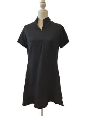 New Women's Adidas Black Short Sleeve Golf Dress with Zipper Pockets Size L